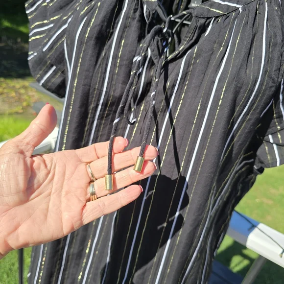 Ann Taylor Metallic Stripe Tie Neck Blouse, Size L, EUC - Picture 6 of 8